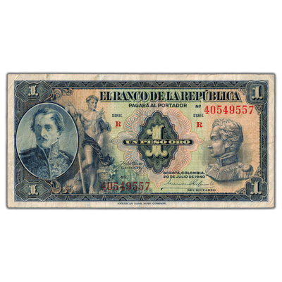 Colombia 1940 1 One Peso Oro Note P #380b - Circulated