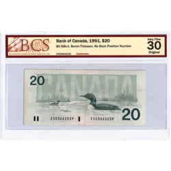 $20 1991 Bank of Canada Note EVD Prefix no BPN BC-58b-ii - BCS VF-30