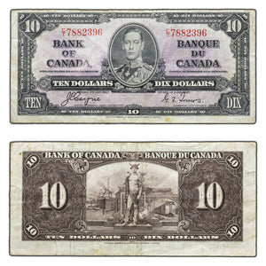 SOLD $10 1937 Bank of Canada Note Coyne-Towers C/T Prefix BC-24c - Edge Tear