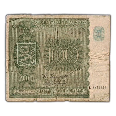 Finland 1945 Litt. B 100 Markkaa Note P #88 (2)