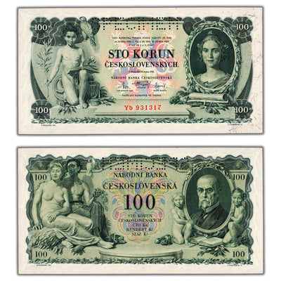 SOLD Czechoslovakia 1931 100 Korun Specimen Note P #23s - UNC