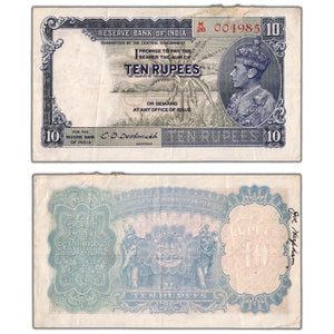 SOLD India ND (1943) 10 Ten Rupees Note P #19b - Damaged