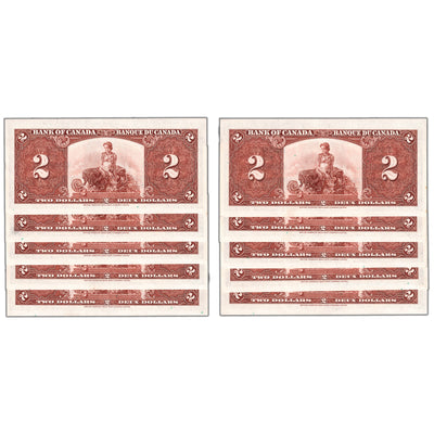SOLD $2 1937 Bank of Canada Notes A/R Prefix BC-22c - 10 Consecutive AU/UNC