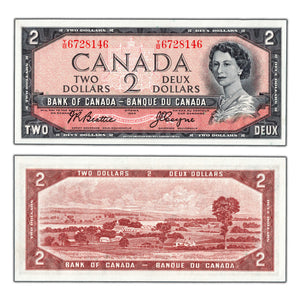 SOLD $2 1954 Bank of Canada Note Beattie-Coyne Y/B Prefix BC-38a - UNC