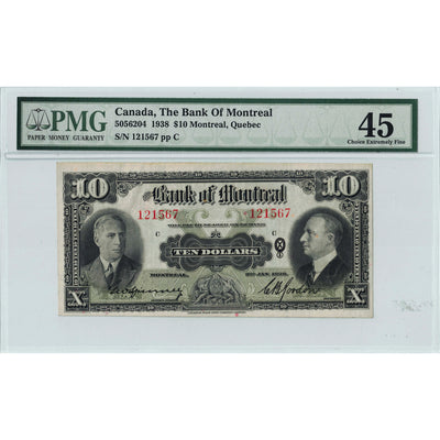 SOLD $10 1938 Bank of Montreal Canada Chartered Note #505-62-04 - PMG EF-45