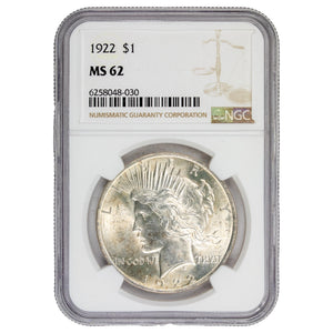 SOLD United States 1922 $1 Peace Dollar Silver Coin - NGC MS-62