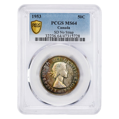 SOLD Canada 1953 NSD SD 50 Cents Half Dollar Silver Coin - PCGS MS-64 Lovely Toning
