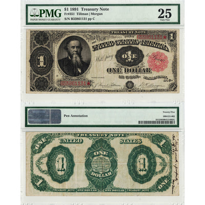 United States 1891 $1 Treasury Note Fr. 351 - PMG VF-25