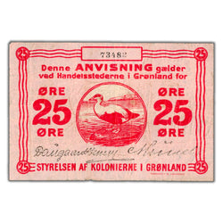SOLD Greenland ND (1913) 25 Ore Note P #11b - Circulated