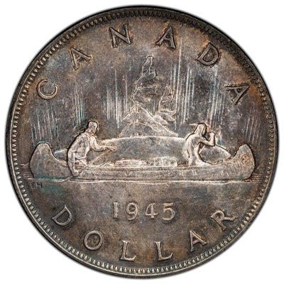SOLD Canada 1945 Re-Punched 5 $1 Silver Dollar Coin - Almost Uncirculated