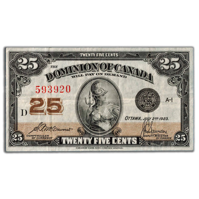 25 Cents 1923 Dominion of Canada Note Shinplaster DC-24c - VF