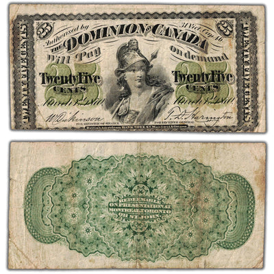25 Cents 1870 Dominion of Canada Shinplaster Note Plain DC-1c - F/VF