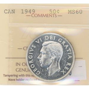 SOLD Canada 1949 50 Cents Half Dollar Silver Coin - ICCS MS-60
