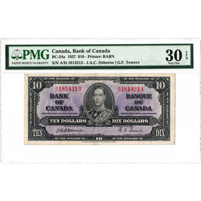 $10 1937 Bank of Canada Note Osborne Signature BC-24a - PMG VF-30 EPQ
