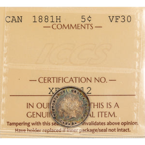SOLD Canada 1881-H 5 Cents Silver Coin - ICCS VF-30