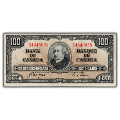 SOLD $100 1937 Bank of Canada Note Coyne-Towers BC-27c - VF (minor writing)