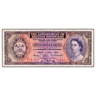 SOLD British Honduras 1964 $2 Two Dollars Note P #29b