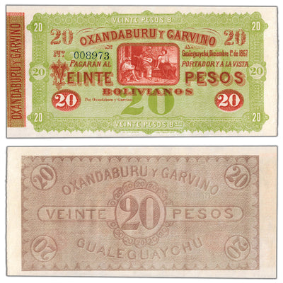 Argentina Oxandaburu Y Garvino 1867 20 Pesos Remainder Note P #S1778r