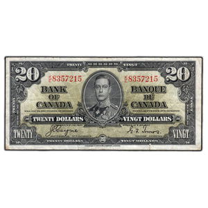 SOLD $20 1937 Bank of Canada Note Coyne-Towers K/E Prefix BC-25c