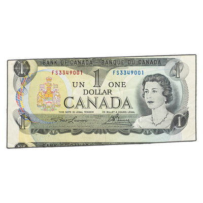 SOLD $1 1973 Bank of Canada Note FS Prefix - Cut Out of Register Error