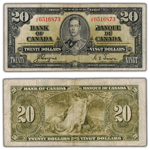 SOLD $20 1937 Bank of Canada Note Coyne-Towers J/E Prefix BC-25c