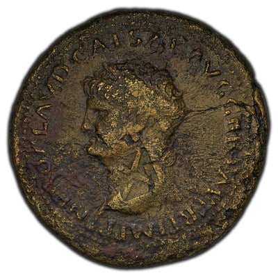 Ancient Rome Nero AD 66 Sestertius Coin RIC I #508 - Legio X Countermark