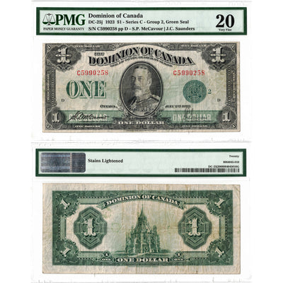 $1 1923 Dominion of Canada Note Green Seal Series C DC-25h - PMG VF-20