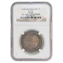 Great Britain 1635-36 Crown Mint Mark 1s One Shilling Silver Coin S-2791 - NGC VF-30