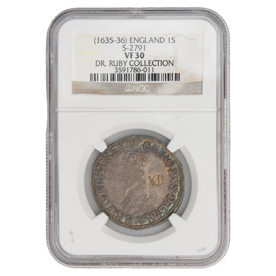 Great Britain 1635-36 Crown Mint Mark 1s One Shilling Silver Coin S-2791 - NGC VF-30