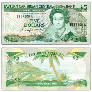 SOLD East Caribbean States ND (1988-93) $5 Five Dollars Note P #22a - UNC