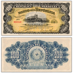 Paraguay 1907 100 Pesos Note P #159 - Uncirculated