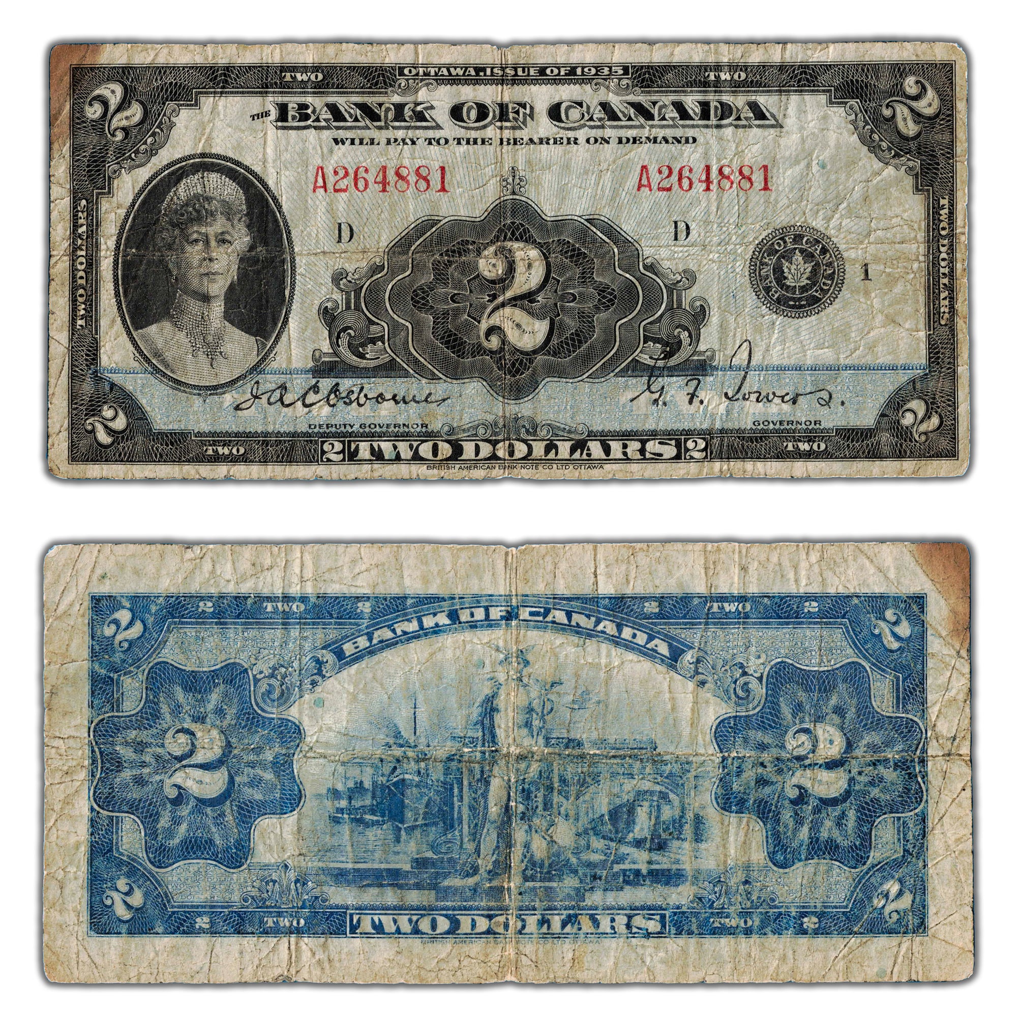 SOLD $2 1935 Bank of Canada Note English Text BC-3 - Edge Stain - The ...
