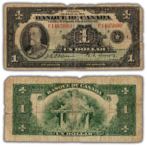 SOLD $1 1935 Banque du Canada Note French Text BC-2 - Small Pieces Missing