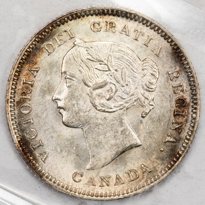 Canada 1900 Oval '0' 5 Cents Silver Coin - ICCS MS-64