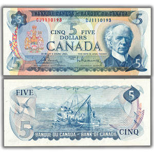 SOLD $5 1972 Bank of Canada Note Bouey-Rasminsky CJ Prefix BC-48a - Choice UNC