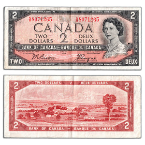 SOLD $2 1954 Bank of Canada Note Beattie-Coyne N/B Prefix BC-38a - Circulated