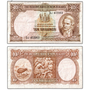 New Zealand ND (1940-67) 10 Ten Shillings Note P #158b - VF