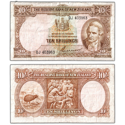 New Zealand ND (1940-67) 10 Ten Shillings Note P #158b - VF