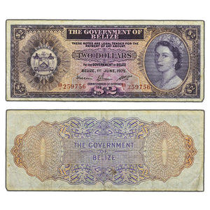 SOLD Belize 1975 $2 Two Dollars Note P #34b