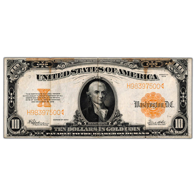 SOLD United States 1922 $10 Ten Dollars Gold Certificate Note - VF+ (stained)