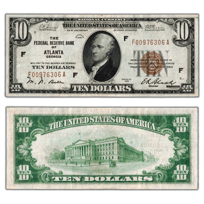 SOLD United States 1929 Atlanta, GA $10 Ten Dollars National Note Fr. 1860F - VF/EF