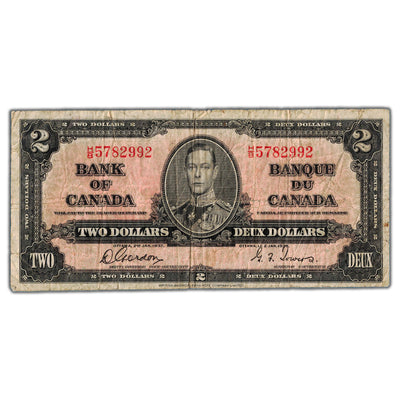 $2 1937 Bank of Canada Note Gordon-Towers H/B Prefix BC-22b - Circulated