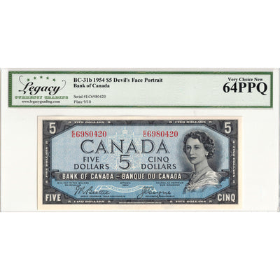 $5 1954 Bank of Canada Note Devil Face E/C Prefix BC-31b - Legacy Ch UNC-64 PPQ