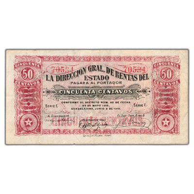 Mexico Jalisco 1915 50 Fifty Centavos Note - VF