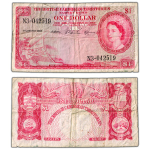 British Caribbean Territories 1959 $1 One Dollar Note P #7c - Circulated