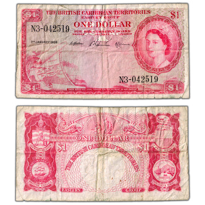 British Caribbean Territories 1959 $1 One Dollar Note P #7c - Circulated