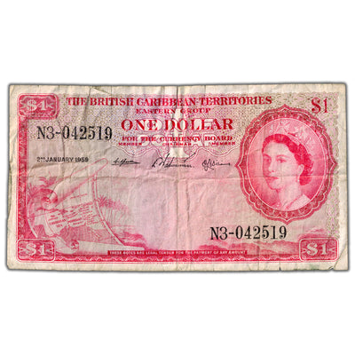 British Caribbean Territories 1959 $1 One Dollar Note P #7c - Circulated