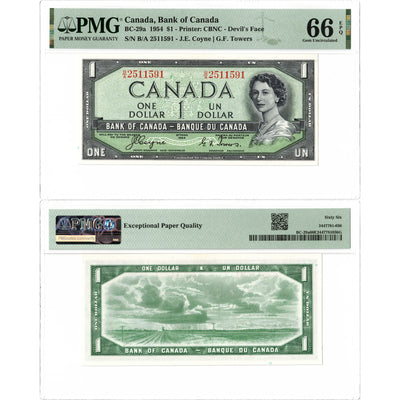 SOLD $1 1954 Bank of Canada Note Devil Face B/A Prefix BC-29a - PMG Gem UNC-66 EPQ