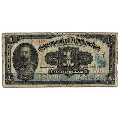 $1 1920 Government of Newfoundland Note Hickey-Brownrigg NF-12b - Tear