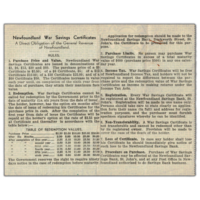 Newfoundland 1944 $3 Three Dollars War Savings Certificate